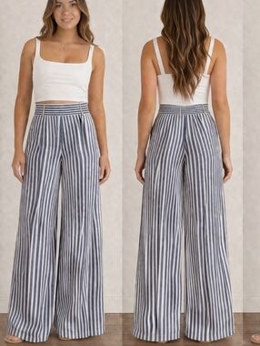 Forever 21 Blue White Stripe Palazzo Pants Wide Leg Size M